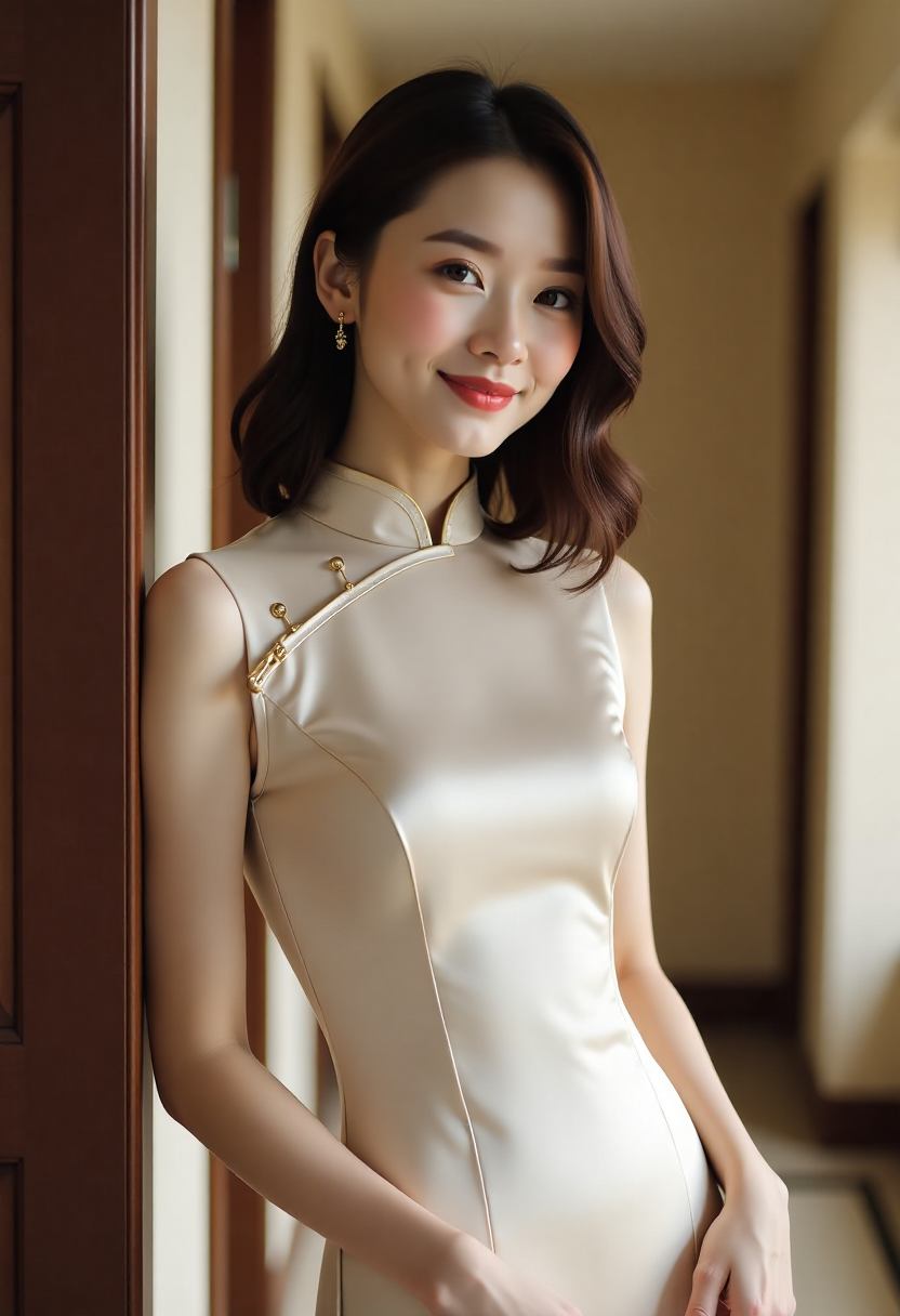 沈怀瑾在织坊查看织机